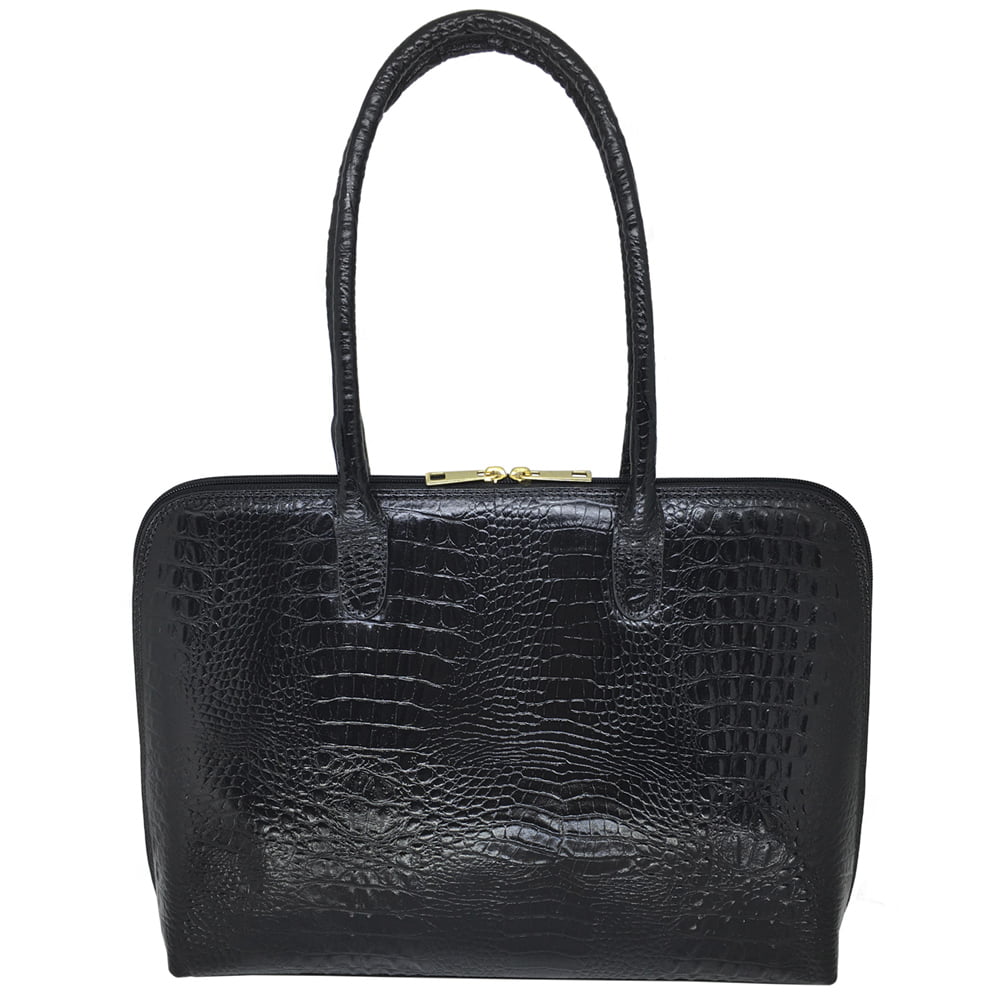 Bolsa Notebook Couro Preta Croco Feminina Clarice | PRÉ-VENDA