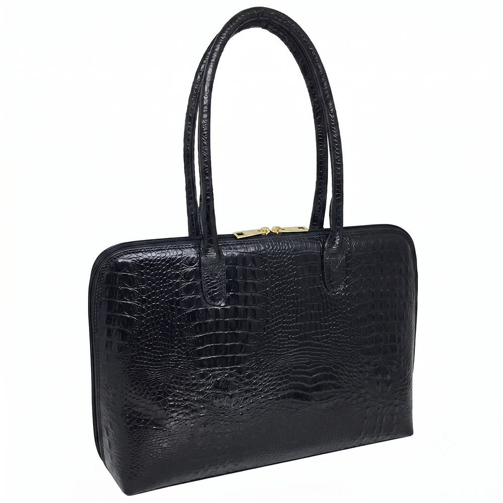Bolsa Notebook Couro Preta Croco Feminina Clarice | PRÉ-VENDA