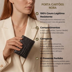 Porta Cartões Feminino Couro Preto Croco Nora