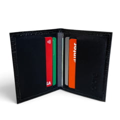 Porta Cartões Feminino Couro Preto Croco Nora