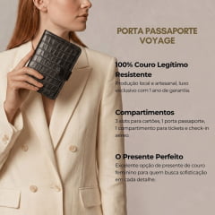 Porta Passaporte Couro Preto Voyage Feminino