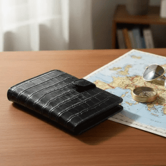 Porta Passaporte Feminino Couro Preto Voyage