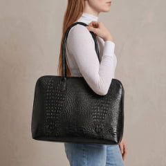 Bolsa Executiva Feminina Couro Preta Notebook Clarice