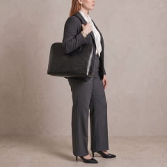 Bolsa Executiva Feminina Couro Preta Notebook Clarice