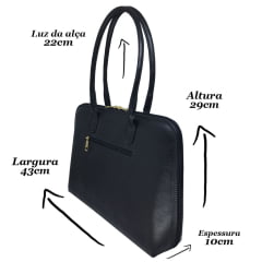Bolsa Notebook Feminina Couro Preta Clarice