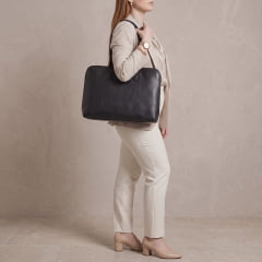 Bolsa Notebook Feminina Couro Preta Clarice
