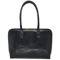 Bolsa Notebook Couro Preta Croco Feminina Clarice | PRÉ-VENDA
