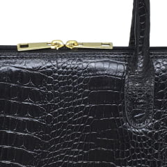 Bolsa Notebook Couro Preta Croco Feminina Clarice | PRÉ-VENDA