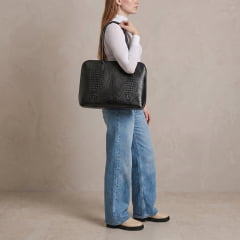 Bolsa Notebook Couro Preta Croco Feminina Clarice | PRÉ-VENDA