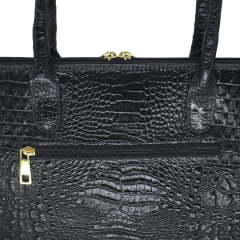 Bolsa Notebook Couro Preta Croco Feminina Clarice | PRÉ-VENDA