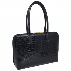 Bolsa Notebook Couro Preta Croco Feminina Clarice | PRÉ-VENDA