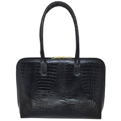 Bolsa Notebook Couro Preta Croco Feminina Clarice