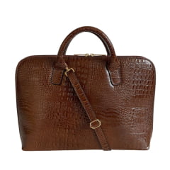 Pasta Notebook Couro Marrom Croco Feminina Ellen