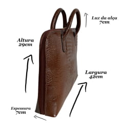 Pasta Notebook Couro Marrom Croco Feminina Ellen | PRÉ-VENDA