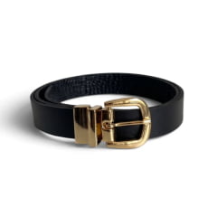 Cinto Couro Preto Croco Reversível e Porta Cartões Feminino