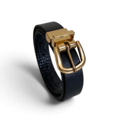 Cinto Couro Preto Croco Reversível e Porta Cartões Feminino