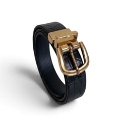 Cinto Couro Preto Croco Reversível e Porta Cartões Feminino