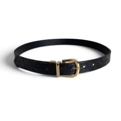 Cinto Couro Preto Croco Reversível e Porta Cartões Feminino