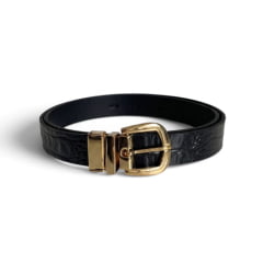 Cinto Couro Preto Croco Reversível e Porta Cartões Feminino