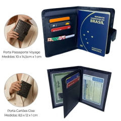 Kit Presente Porta Passaporte e Cartões Feminino Couro 