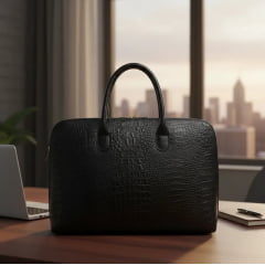 Bolsa Executiva Feminina de Couro Preta Donna